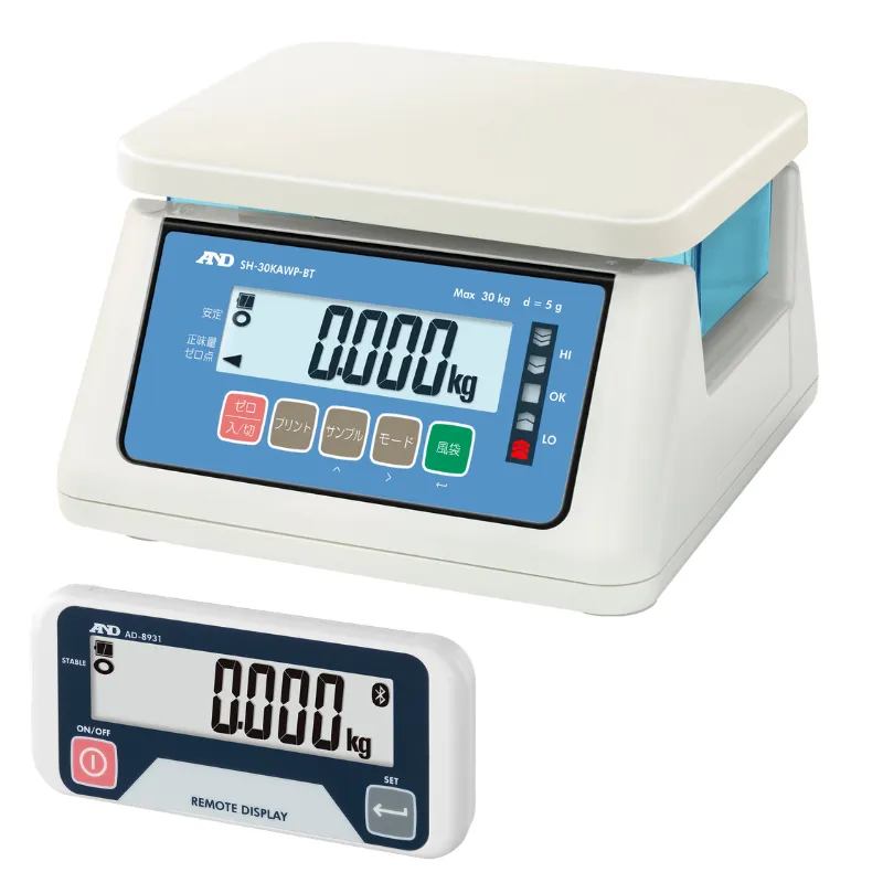A&D 防塵・防水 デジタルはかり SH-30KAWP-BT：ワイヤレス通信モデル外部表示機付き