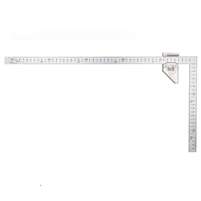 シンワ測定㈱ １２４８７：曲尺厚手広巾 シルバー ５０cm 表裏同目 ８段目盛 金属製ストッパー付：ＪＩＳ適合品・赤数字入